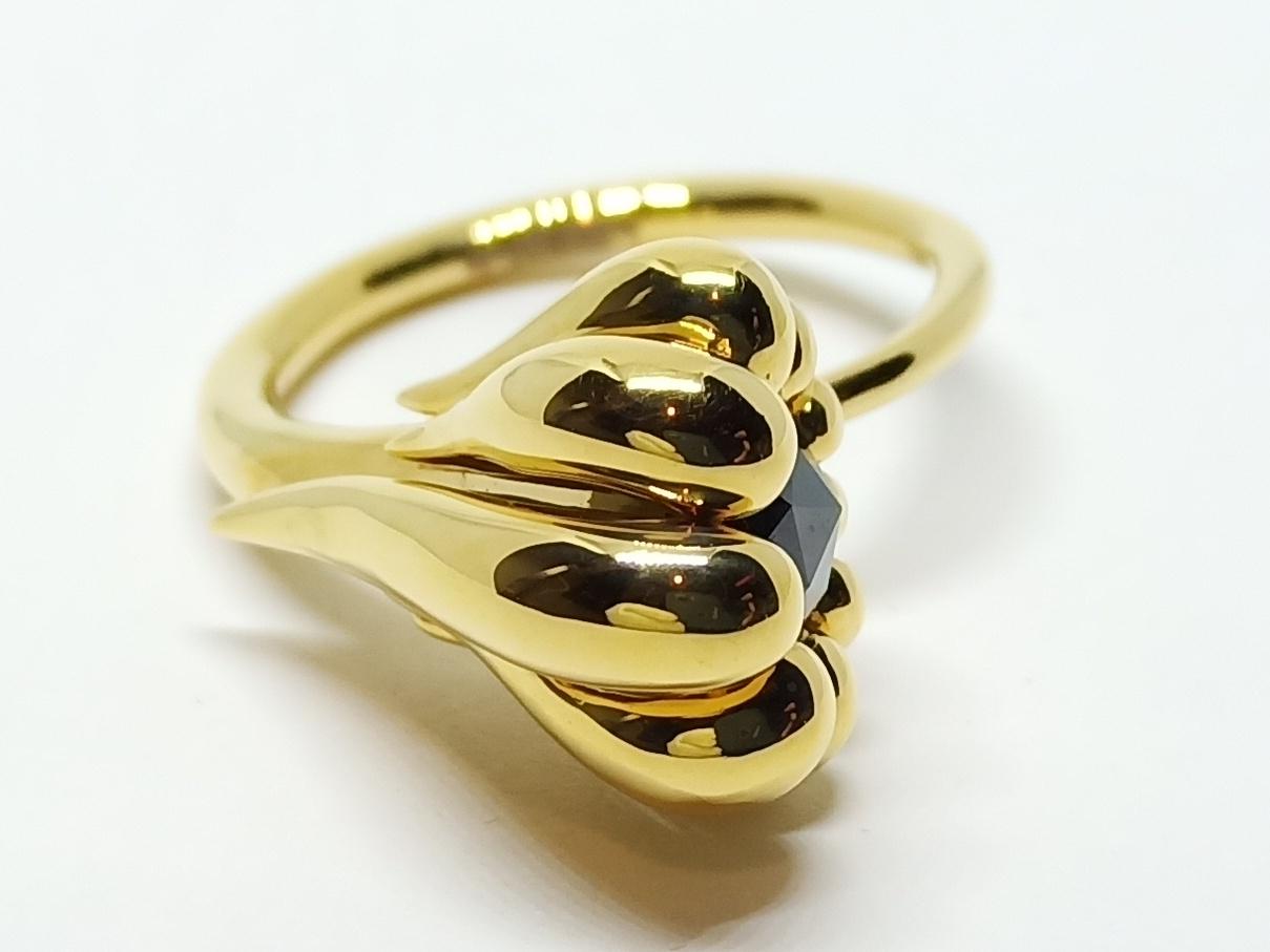 Women's One of a Kind 18 Karat Yellow Gold Ring with Black Rose Cut Diamond For Sale