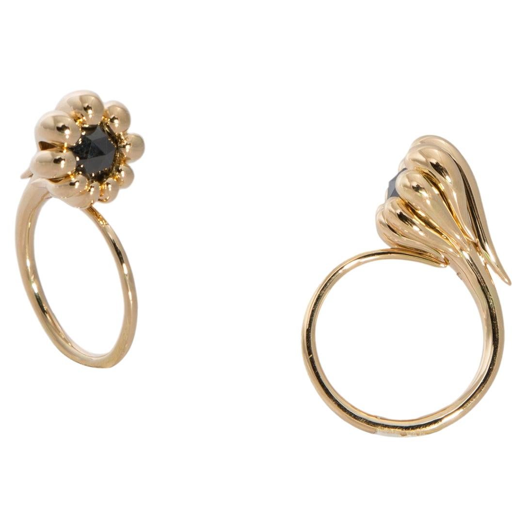 One of a Kind 18 Karat Yellow Gold Ring with Black Rose Cut Diamond For Sale