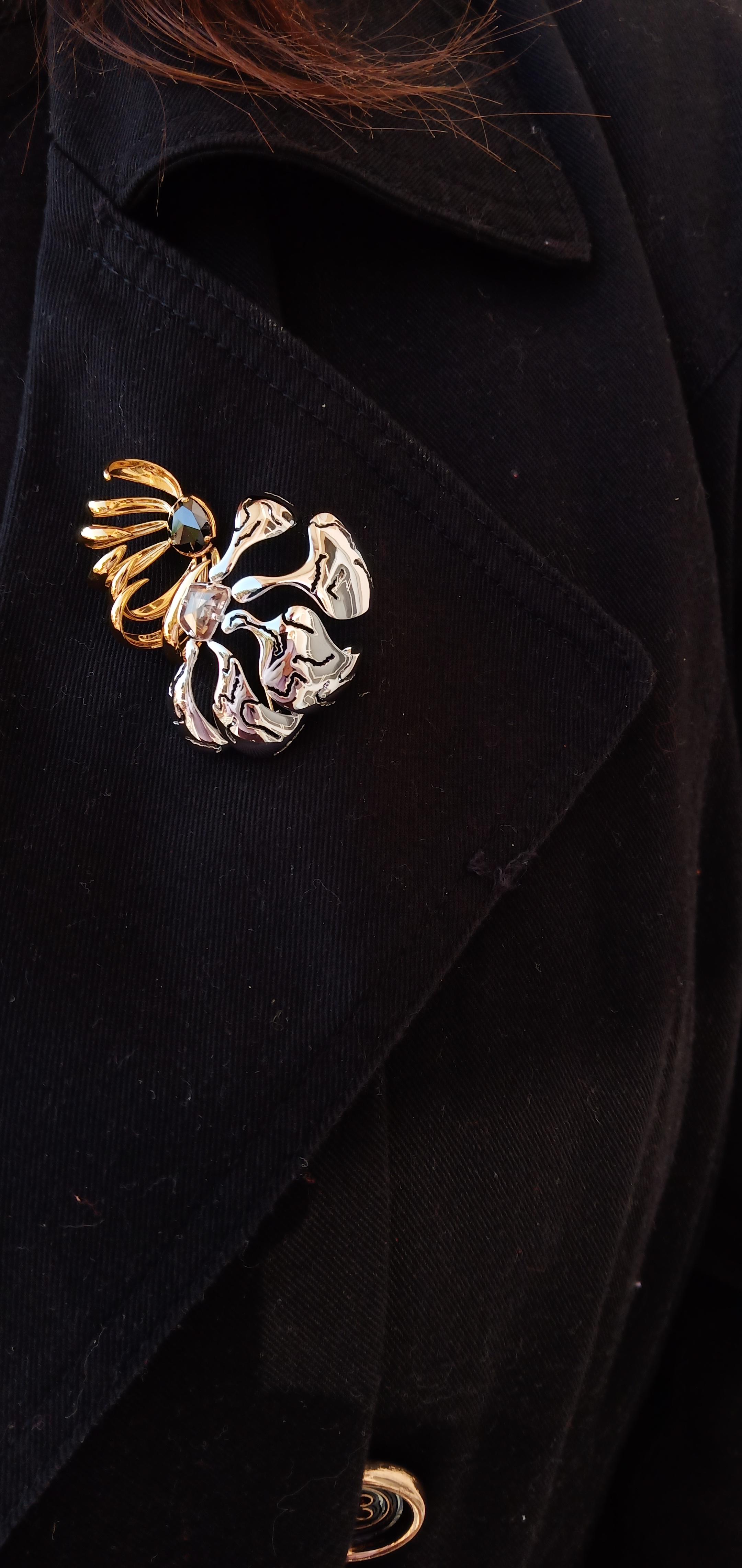 One of a Kind Black Brown Rose Cut Diamond Yellow White Gold Brooch For Sale 10