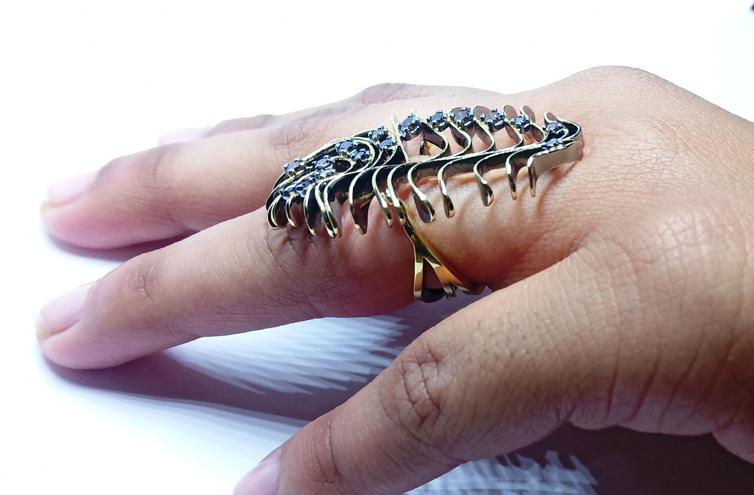 One of a Kind Brown Diamond Yellow Gold Contemporary Cocktail Ring For Sale 12