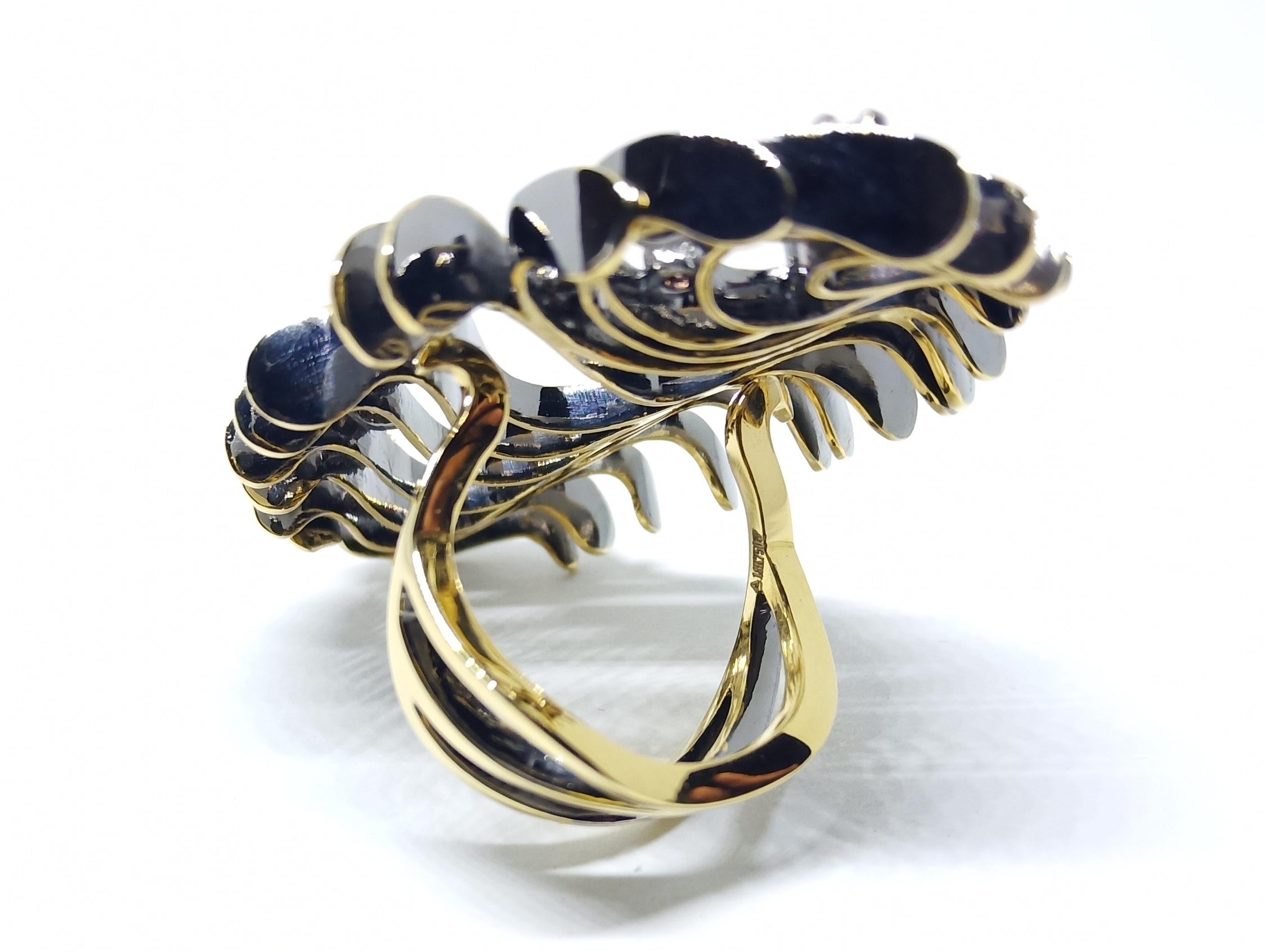 One of a Kind Brown Diamond Yellow Gold Contemporary Cocktail Ring For Sale 2