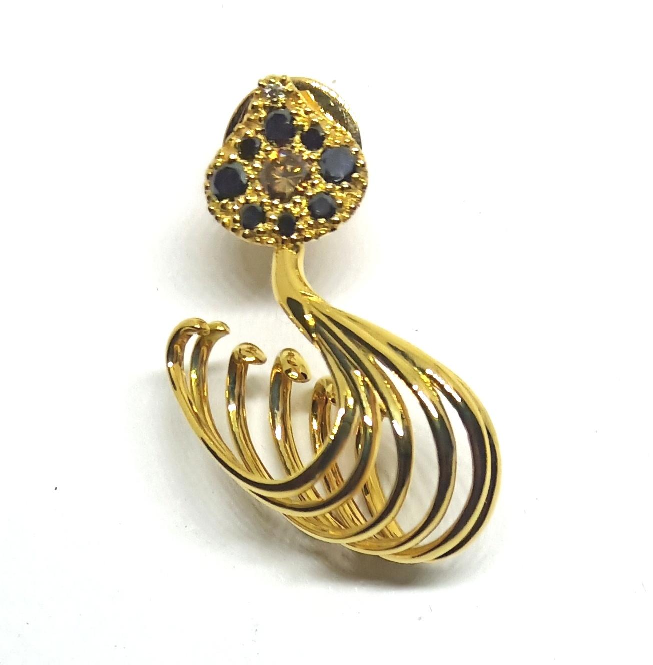 One of a Kind Round Black, White and Brown Diamond Gold Earrings For Sale 2