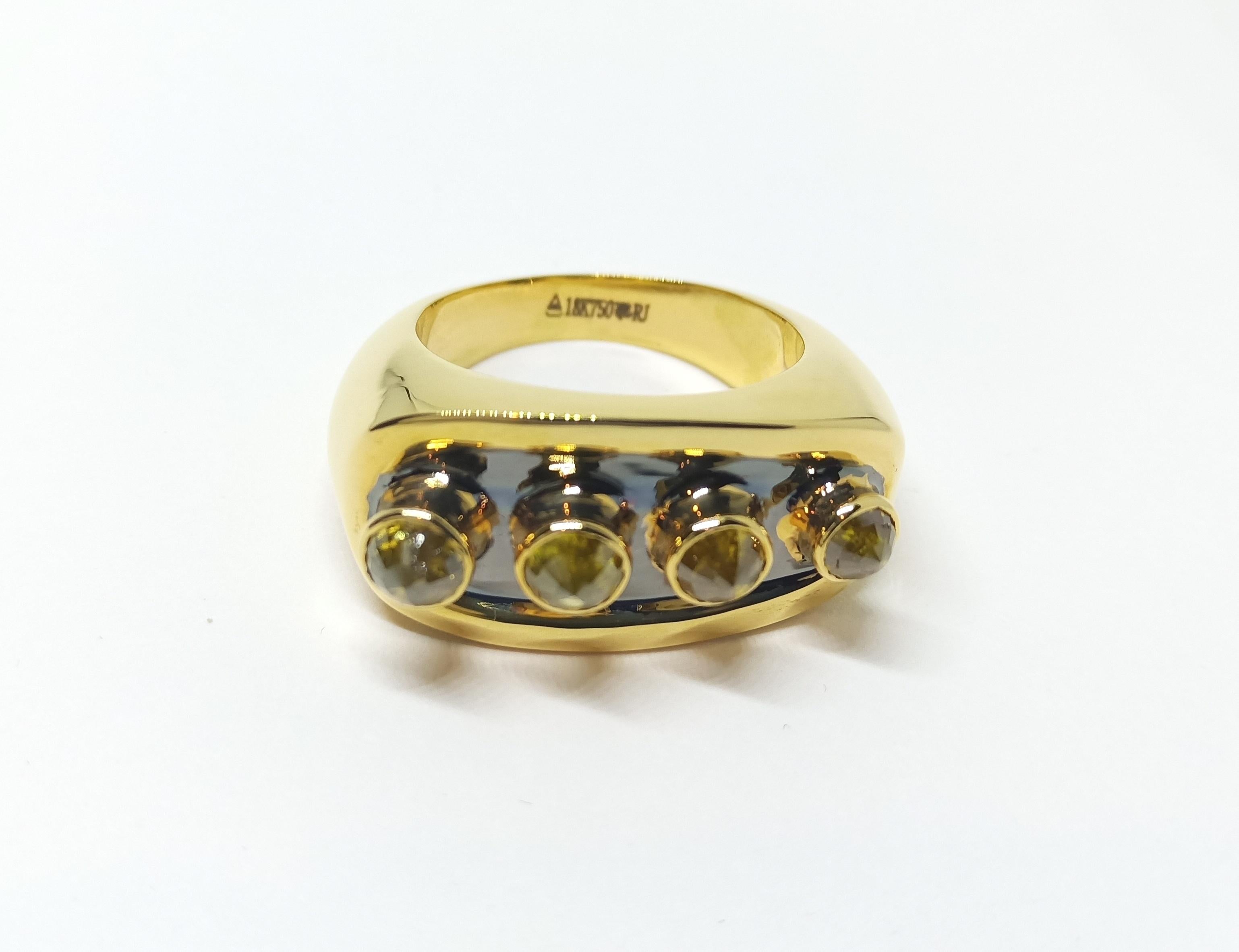 Contemporary One of a Kind Yellow Rose Cut Diamond 18 Karat Yellow Gold Band Ring For Sale