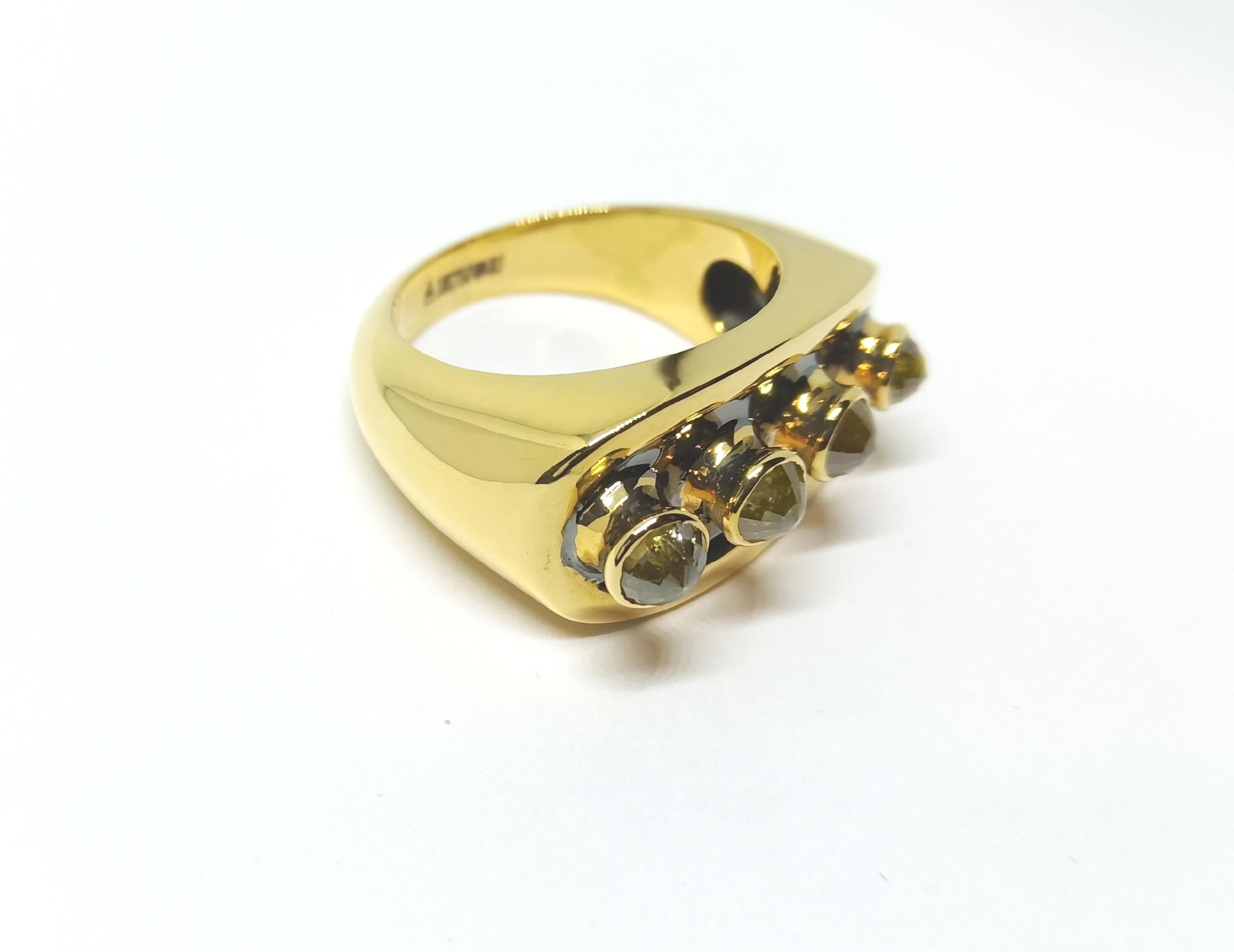 One of a Kind Yellow Rose Cut Diamond 18 Karat Yellow Gold Band Ring For Sale 3