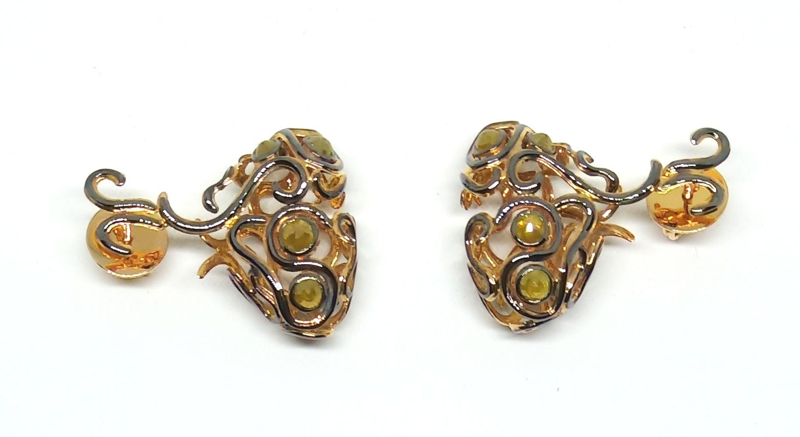 Contemporary Rohit Jain One of a Kind Yellow Rose Cut Diamond 18 Karat Yellow Gold Earrings For Sale
