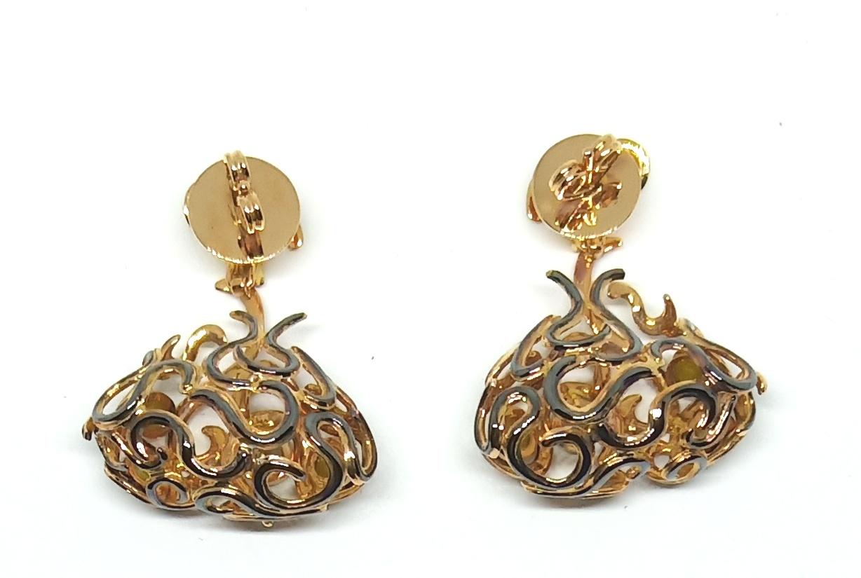 Rohit Jain One of a Kind Yellow Rose Cut Diamond 18 Karat Yellow Gold Earrings For Sale 1