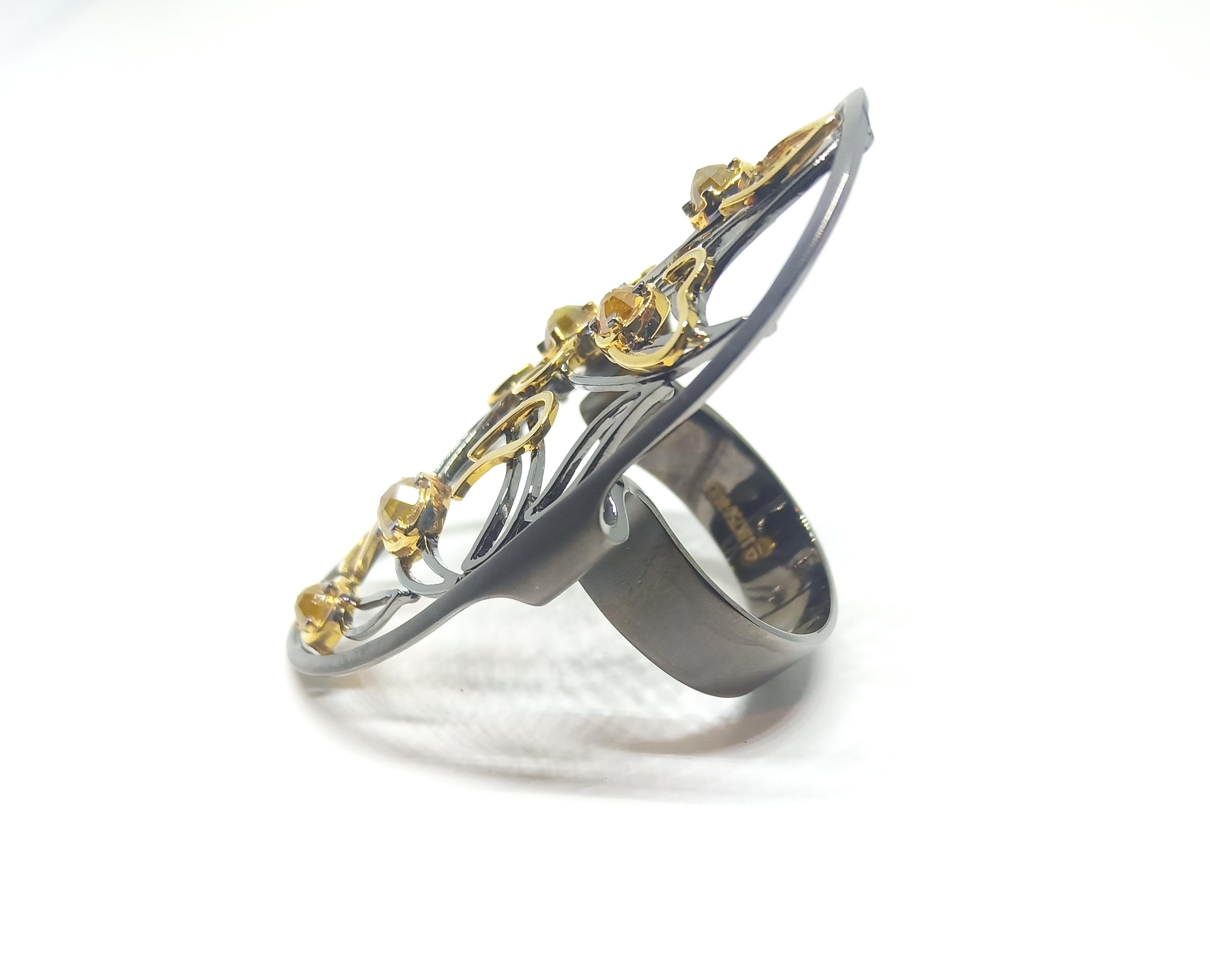 Rose Cut Contemporary Yellow Rosecut Diamond 18 Karat Black Gold Fashion Ring For Sale