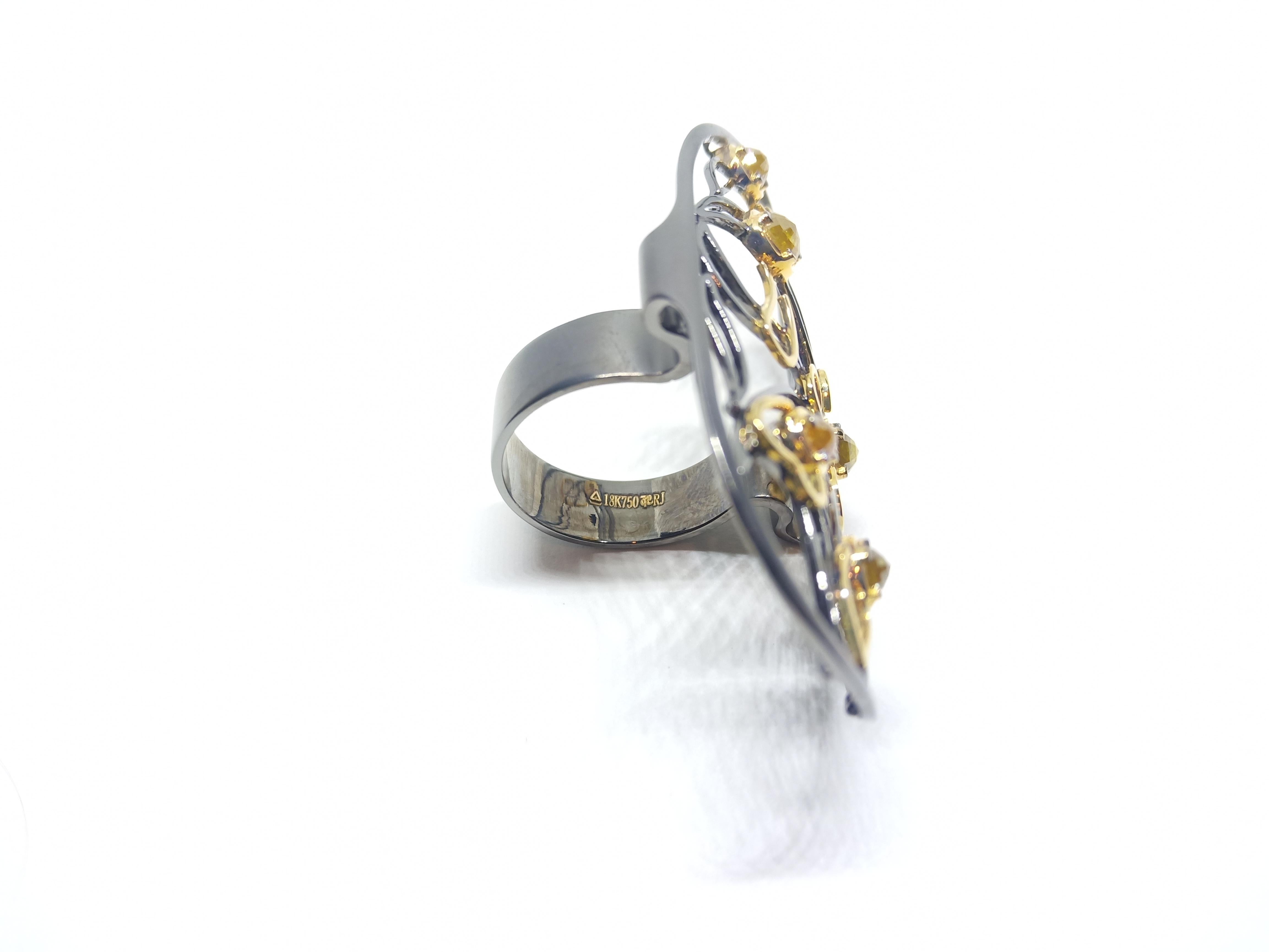 Contemporary Yellow Rosecut Diamond 18 Karat Black Gold Fashion Ring For Sale 1