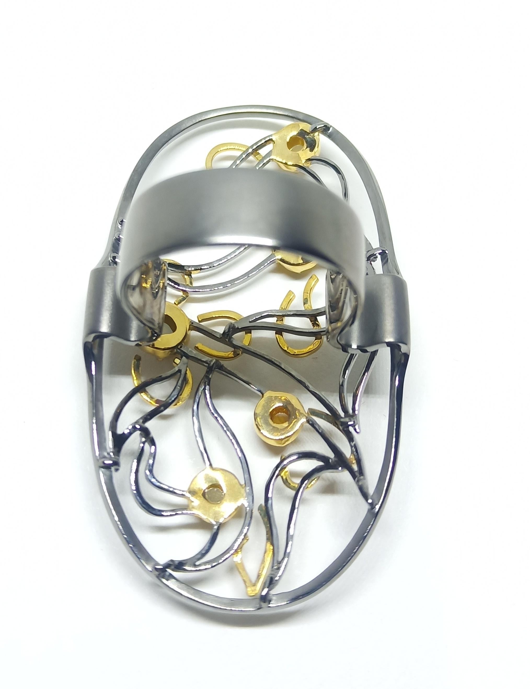 Contemporary Yellow Rosecut Diamond 18 Karat Black Gold Fashion Ring For Sale 2