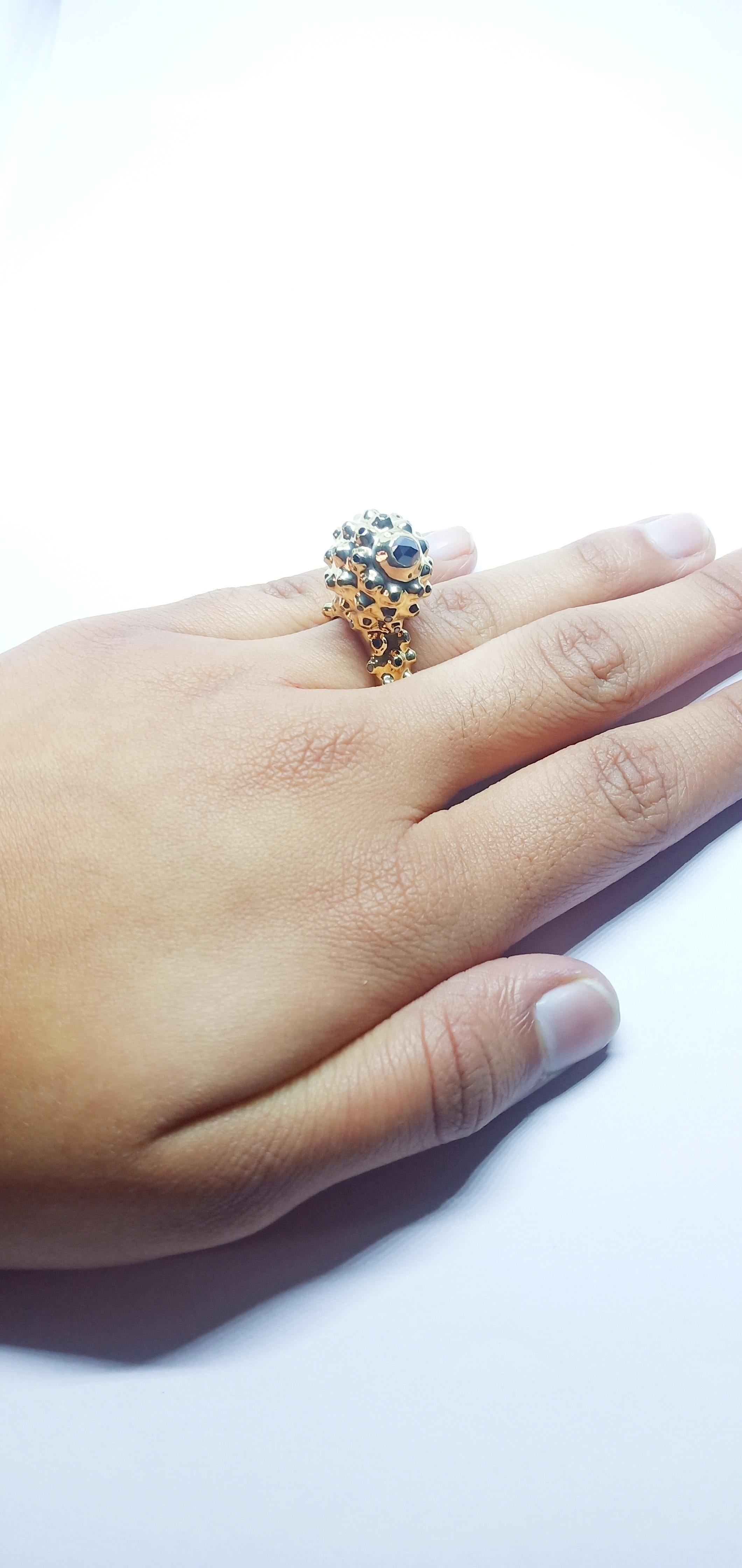 One of a Kind Round Black Diamond  18 Karat Yellow Gold Dome Ring For Sale 3