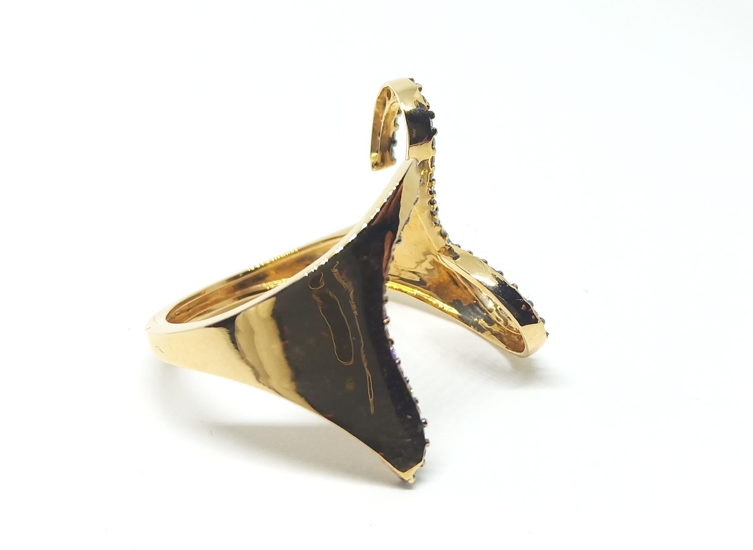 Rohit lets his mind wander to create work unlike his previous work, thereby creating One Of a Kind pieces only, a challenge he truly loves. This Contemporary Ring in 18 Karat Yellow Gold features Round white Diamonds with accents of Black rhodium in