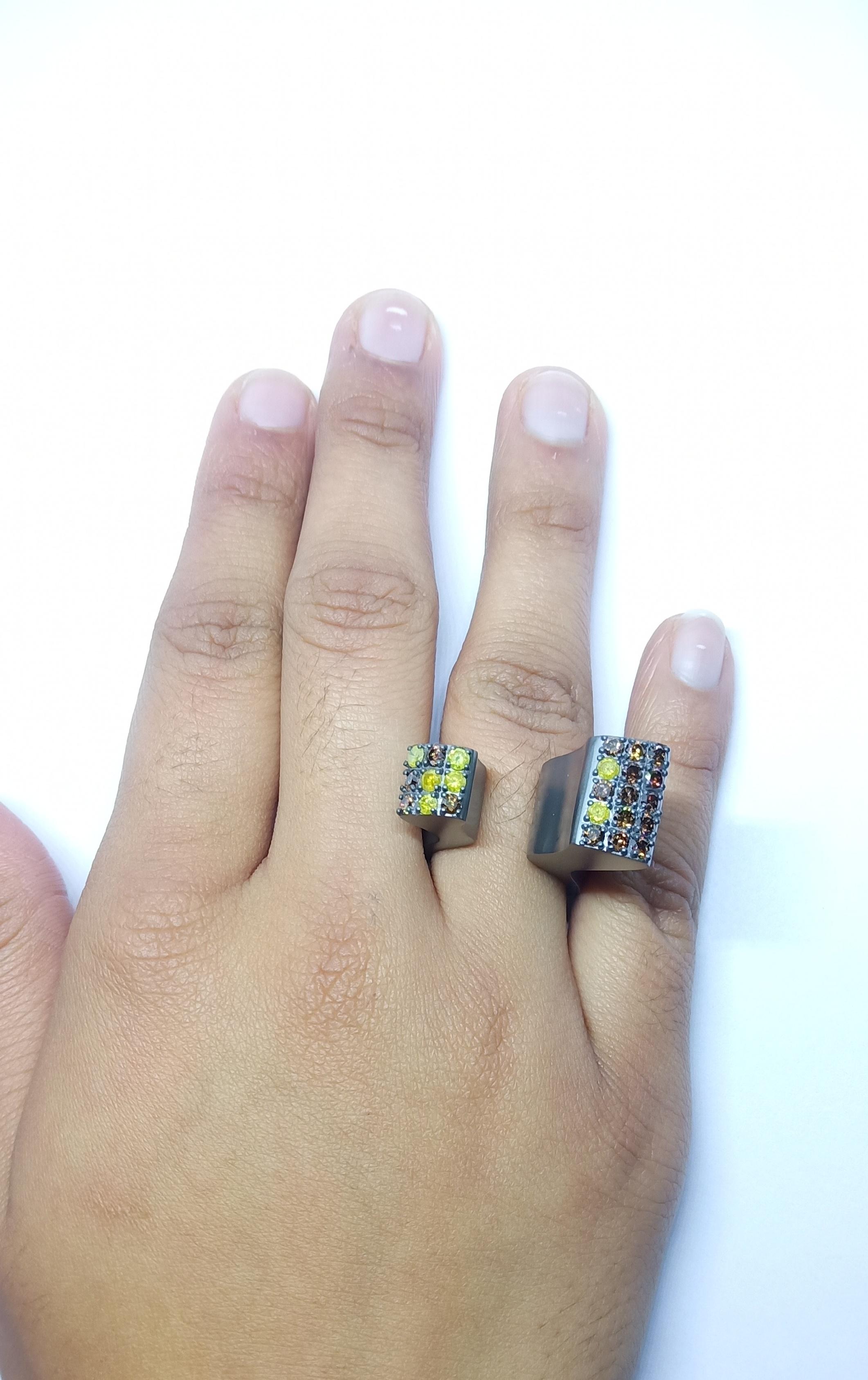 Yellow and Brown Diamond One of a Kind 18 Karat Black Gold Ring For Sale 2