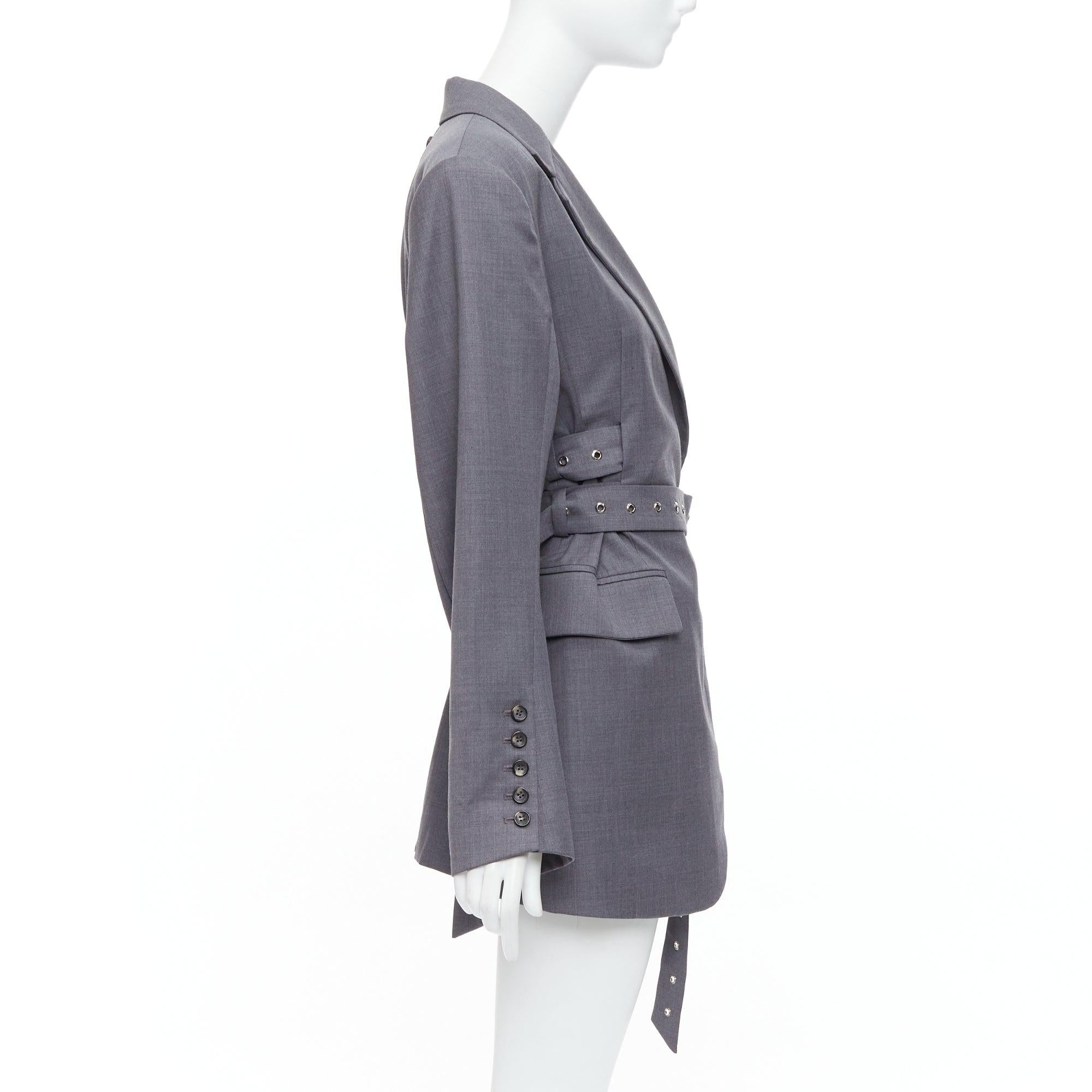 ROHK blazer grigio in misto lana con grommet e doppia cintura a padiglione FR36 S In condizioni Nuovo in vendita a Hong Kong, NT