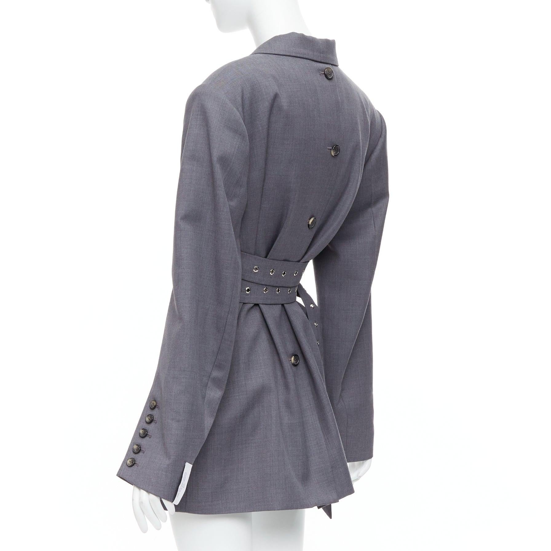 ROHK blazer grigio in misto lana con grommet e doppia cintura a padiglione FR36 S in vendita 1