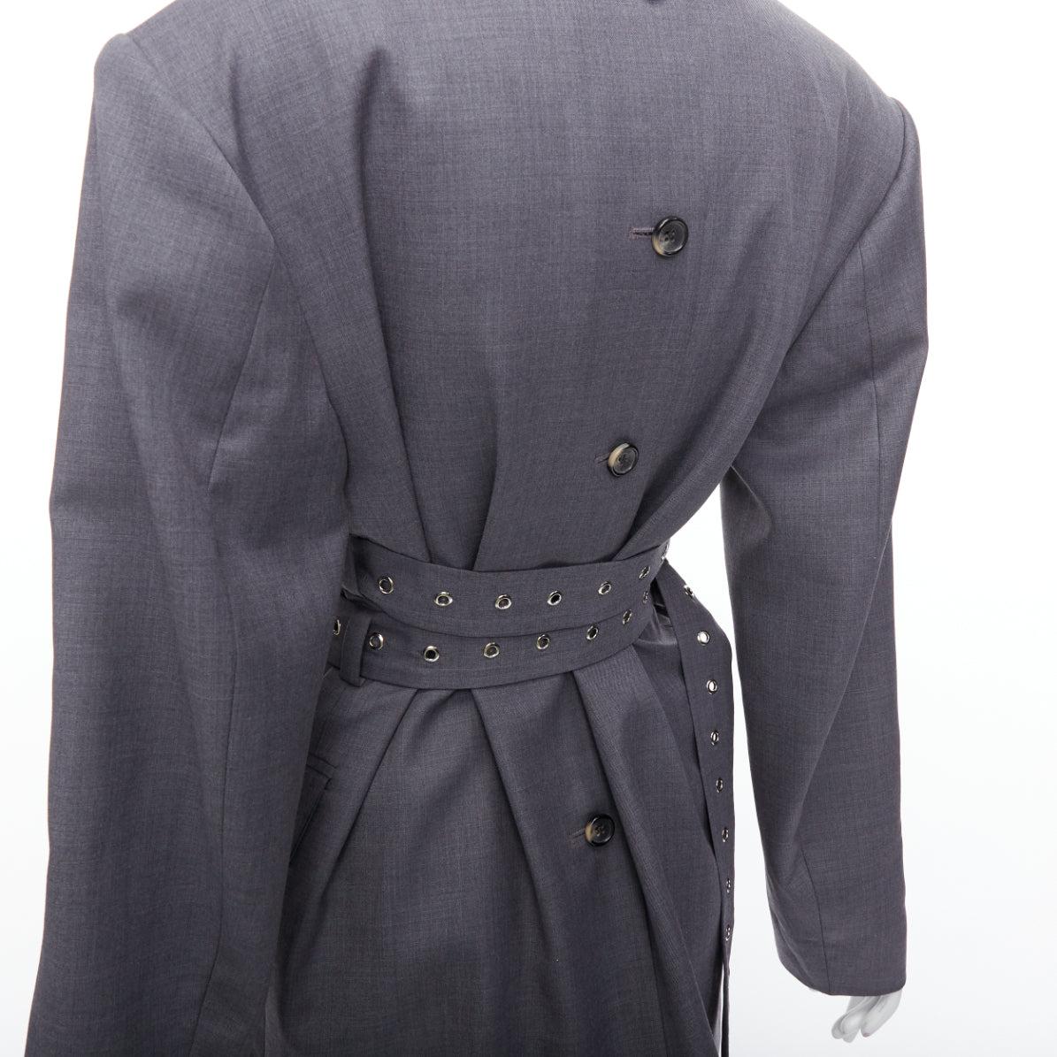 ROHK blazer grigio in misto lana con grommet e doppia cintura a padiglione FR36 S in vendita 2