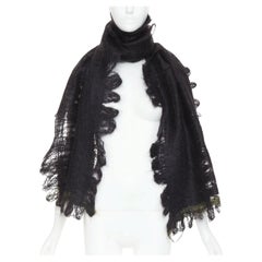 ROHKA black green distressed abstract weave cut out lattice knit wrap scarf