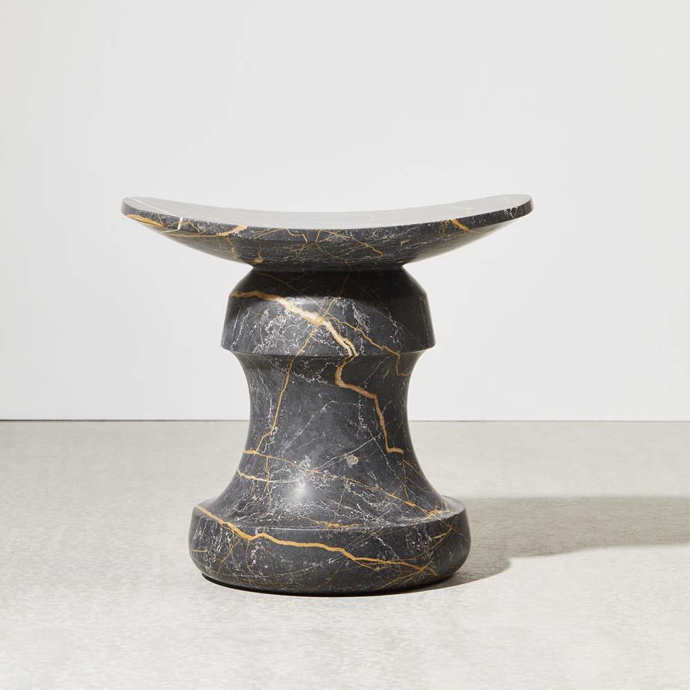 French Roi stool in Black Marquina Marble For Sale