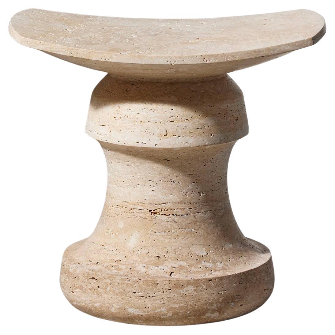 Roi stool in Travertine For Sale