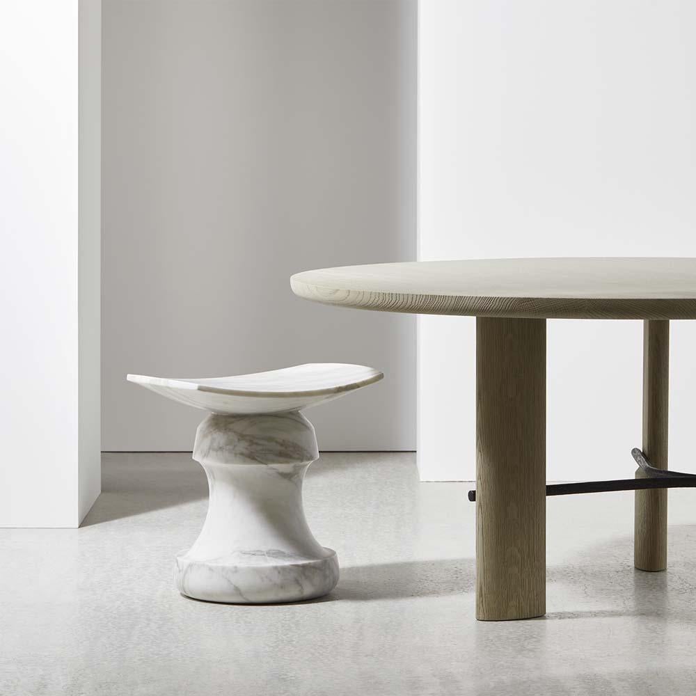 Discover this iconic Roi stool drawn and crafted by the talented French designer Christophe Delcourt for Collection Particulière. Available in solid material such as white calacatta marble, this seat represents a life-time piece that will add