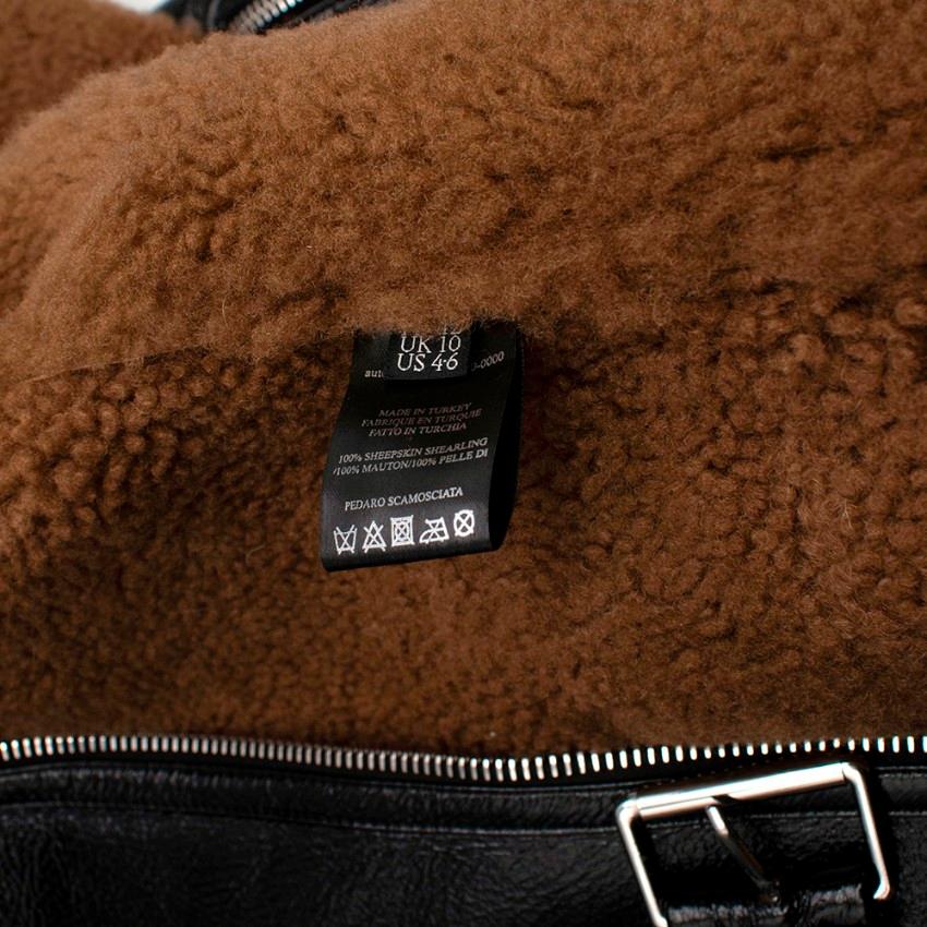 Rokh Black Leather Double Collar Belted Shearling Jacket - Size US6 3