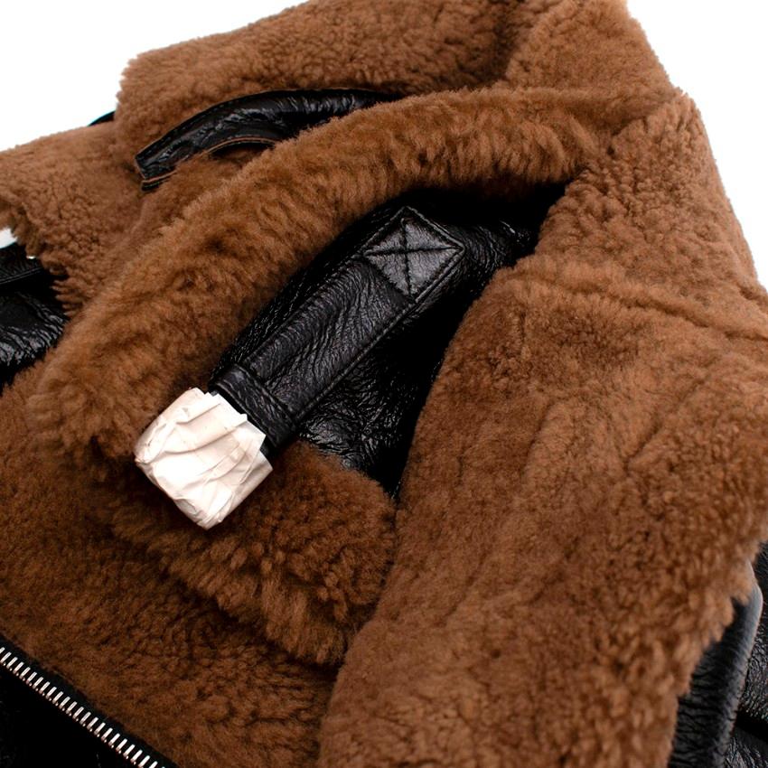 Women's or Men's Rokh Black Leather Double Collar Belted Shearling Jacket - Size US6