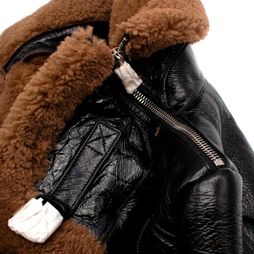 Rokh Black Leather Double Collar Belted Shearling Jacket - Size US6 1