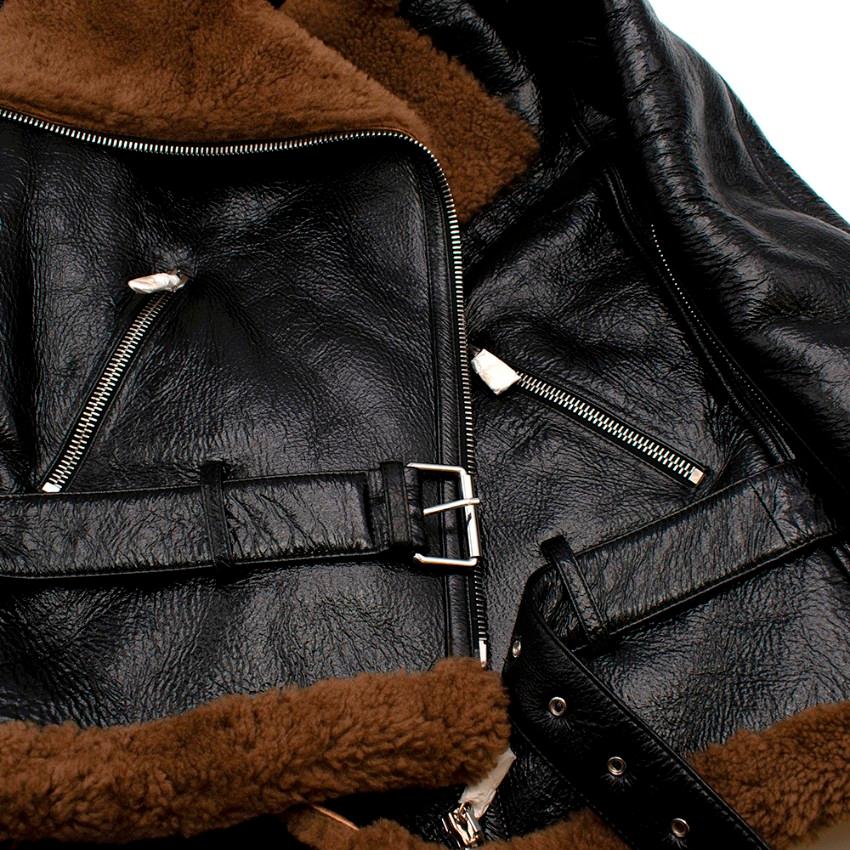 Rokh Black Leather Double Collar Belted Shearling Jacket - Size US6 2