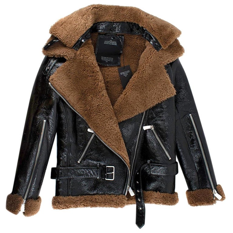 Rokh Black Leather Double Collar Belted Shearling Jacket - Size US6 at  1stDibs | rokh leather jacket, double collar shearling jacket, rokh jacket