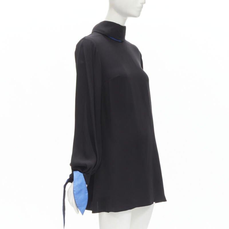 Black ROKSANDA 100% silk black blue bow tie cuff tunic dress  UK8 S For Sale
