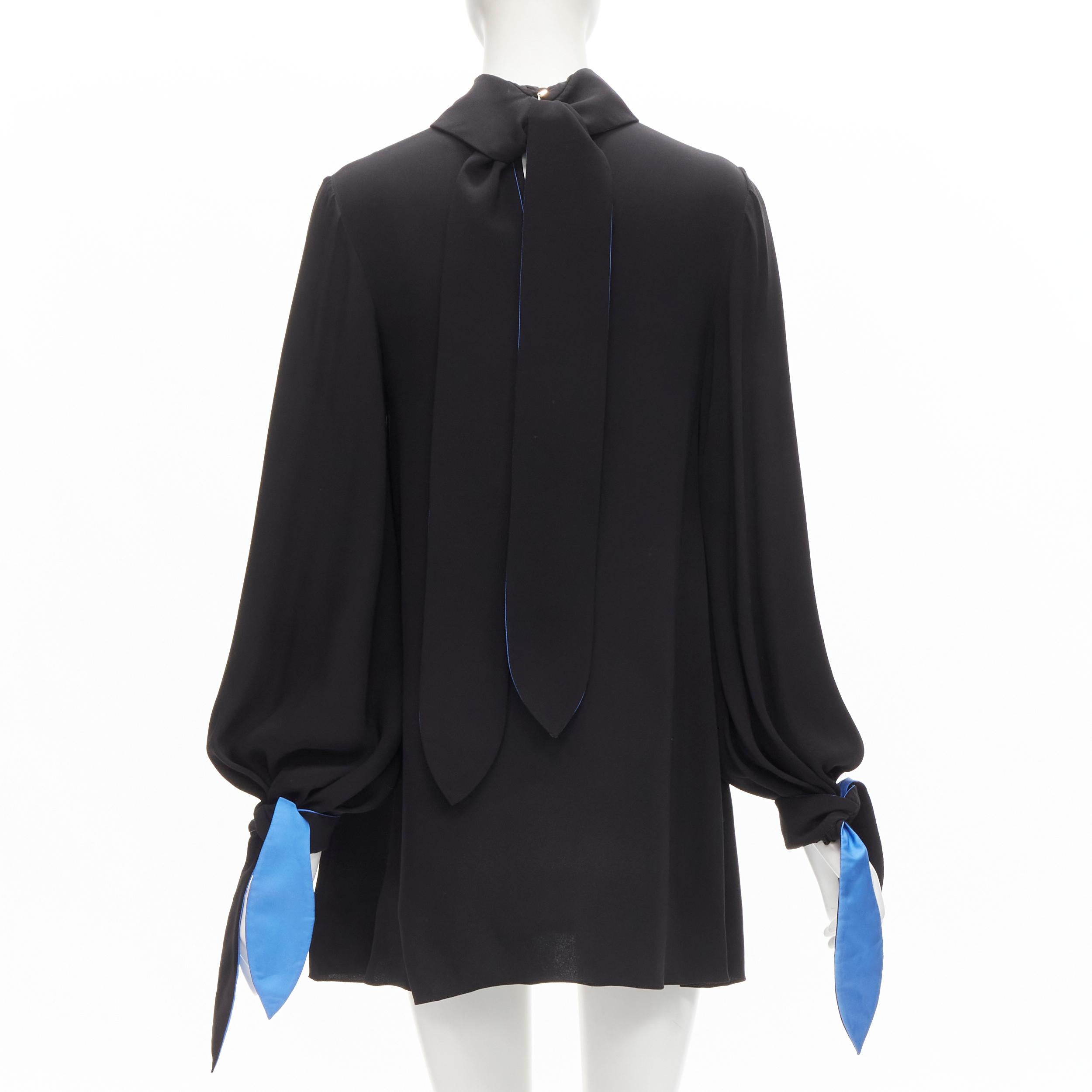 Black ROKSANDA 100% silk black blue bow tie cuff tunic dress  UK8 S For Sale