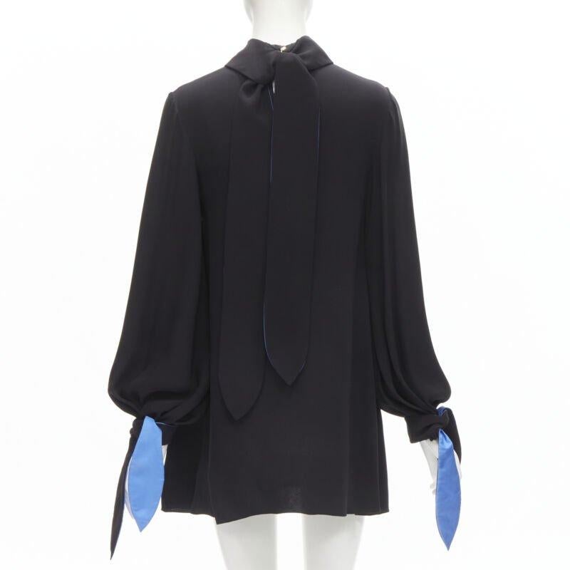 Women's ROKSANDA 100% silk black blue bow tie cuff tunic dress  UK8 S For Sale