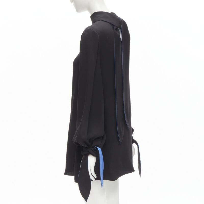 ROKSANDA 100% silk black blue bow tie cuff tunic dress  UK8 S For Sale 1