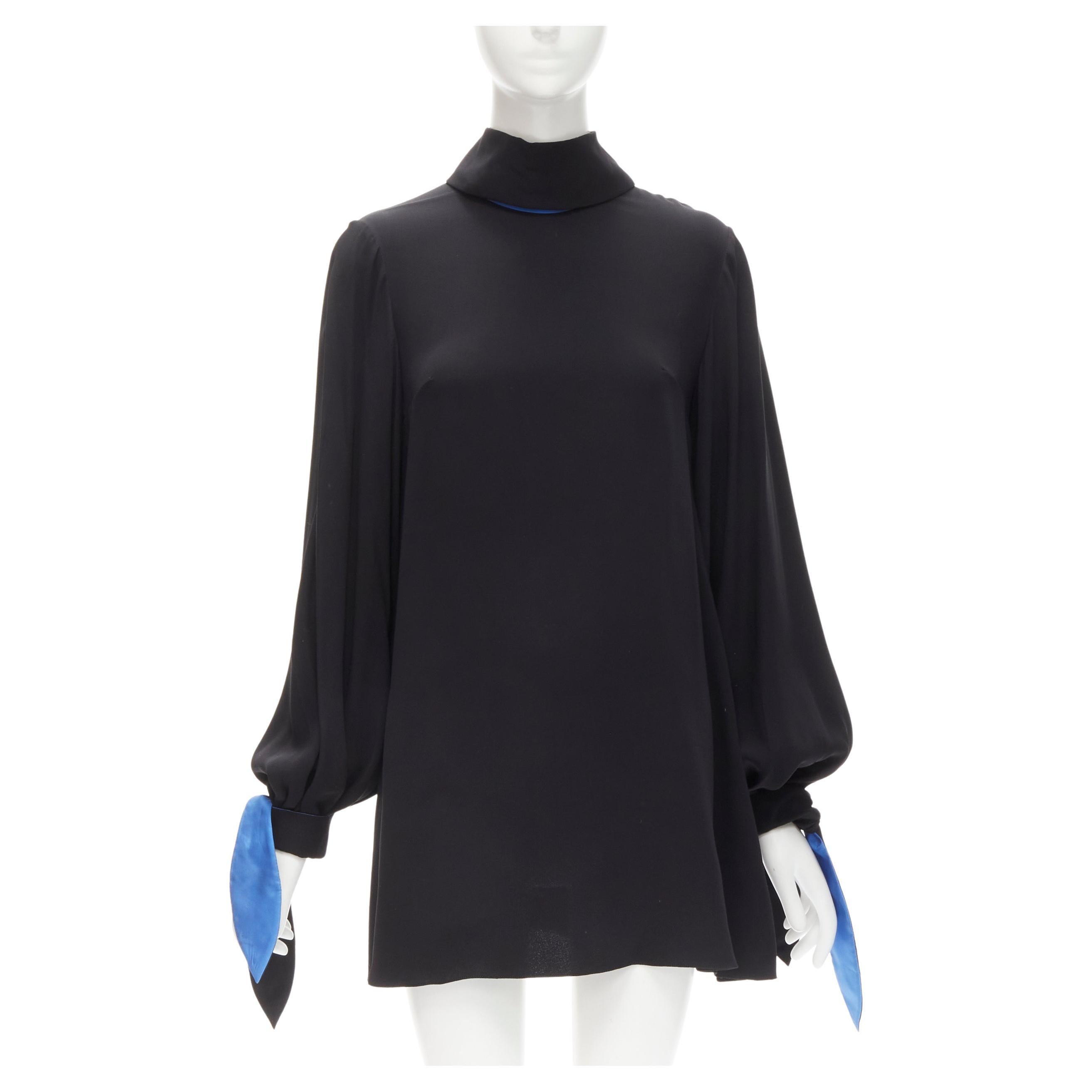 ROKSANDA 100% silk black blue bow tie cuff tunic dress  UK8 S