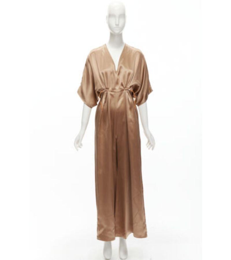 ROKSANDA 100% silk bronze satin toggle waist batwing wide leg jumpsuit UK8 S For Sale 5