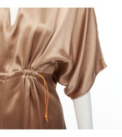 ROKSANDA 100% Seide Bronze Satin Knebel Taille Batwing weites Bein Jumpsuit UK8 S