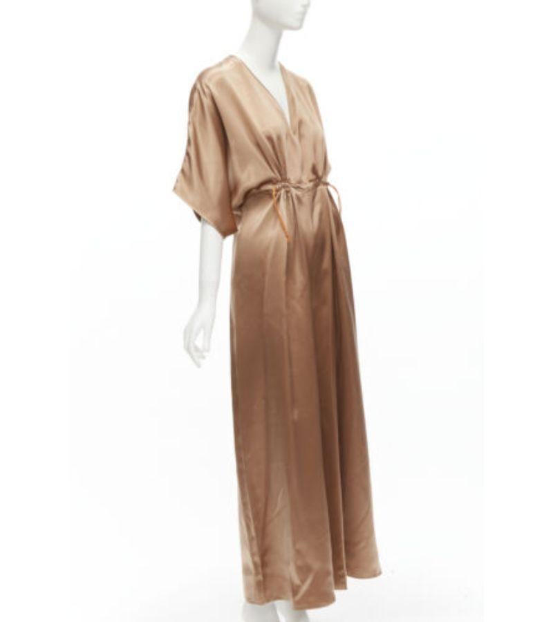 Brown ROKSANDA 100% silk bronze satin toggle waist batwing wide leg jumpsuit UK8 S For Sale