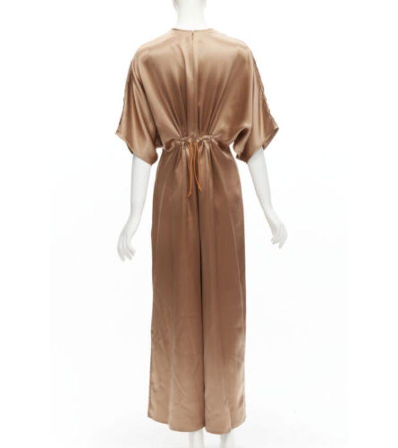 Women's ROKSANDA 100% silk bronze satin toggle waist batwing wide leg jumpsuit UK8 S For Sale