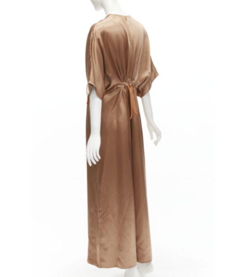 ROKSANDA 100% silk bronze satin toggle waist batwing wide leg jumpsuit UK8 S 1