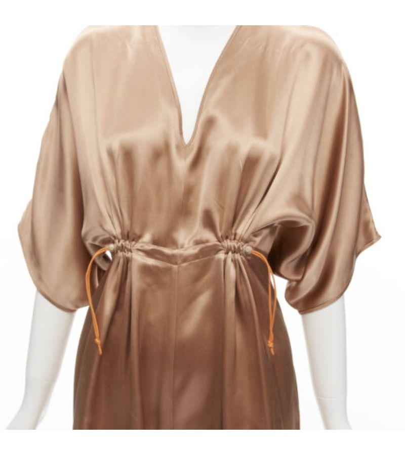 ROKSANDA 100% silk bronze satin toggle waist batwing wide leg jumpsuit UK8 S For Sale 2