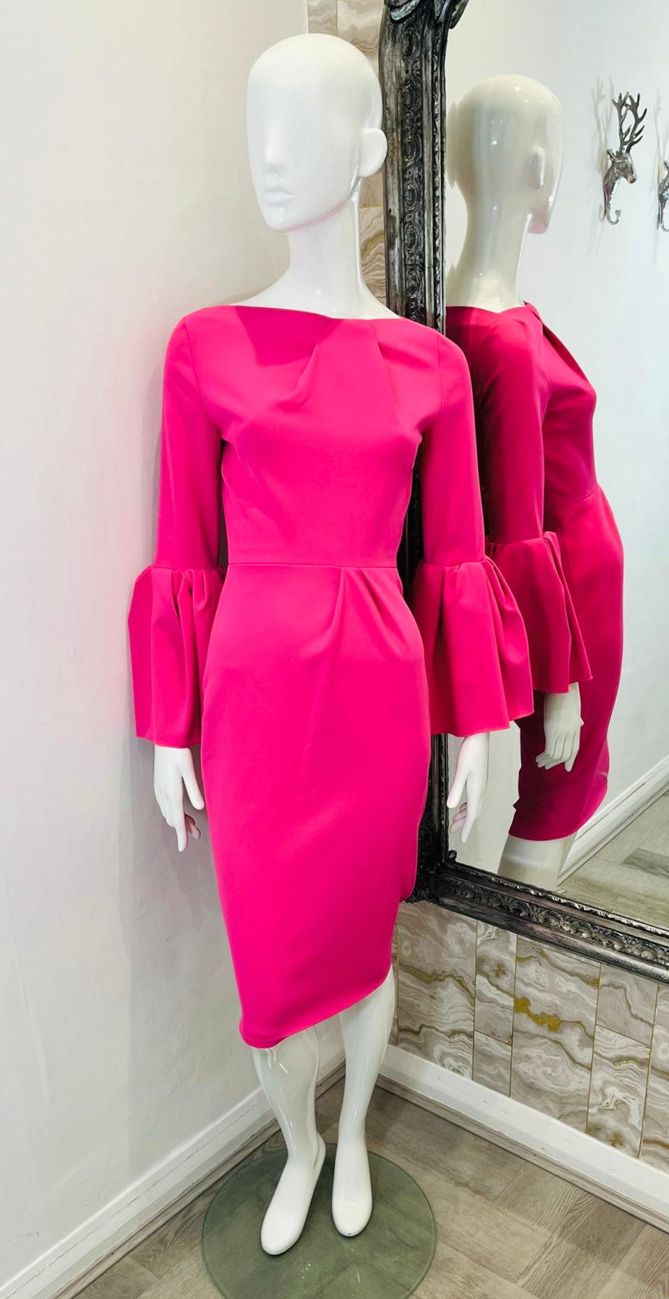 Roksanda Bell Sleeve Crepe Dress

Bright pink 'Margot' dress designed with long, bell sleeves and detailed with asymmetric drapes and pleats to the neckline and waist.

Featuring pencil, midi skirt and boat neck, styled with black zip fastening