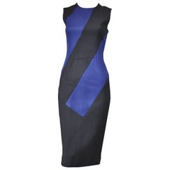 Roksanda Black and Blue Color Block  Wool Blend Fitted Dress 