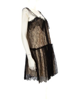 Roksanda Schwarzes geblümtes Spitzen-Slipkleid Größe L