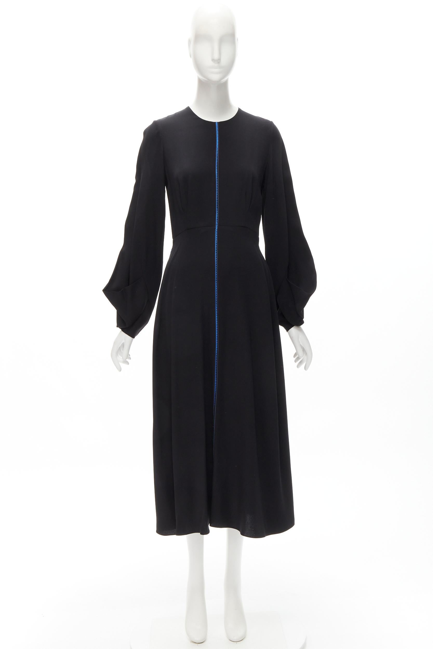 ROKSANDA black silk blue seam detail flared cuff midi dress For Sale 2