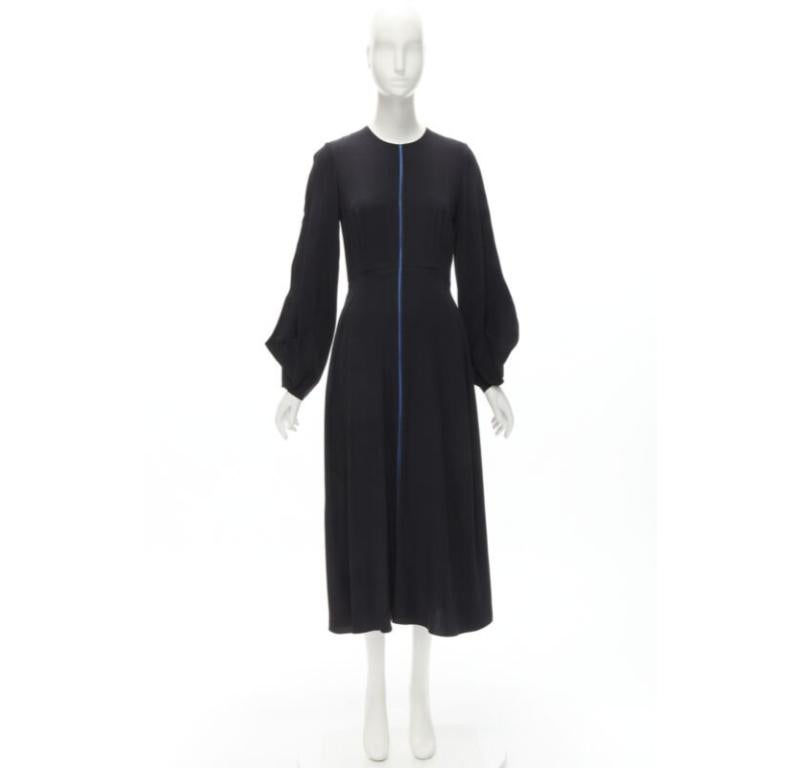 ROKSANDA vestido midi de seda negra azul con detalle de costura y puño acampanado en venta 5