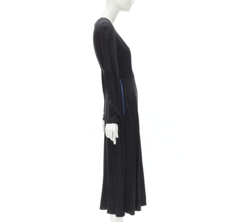 ROKSANDA vestido midi de seda negra azul con detalle de costura y puño acampanado en Bueno estado para la venta en Hong Kong, NT