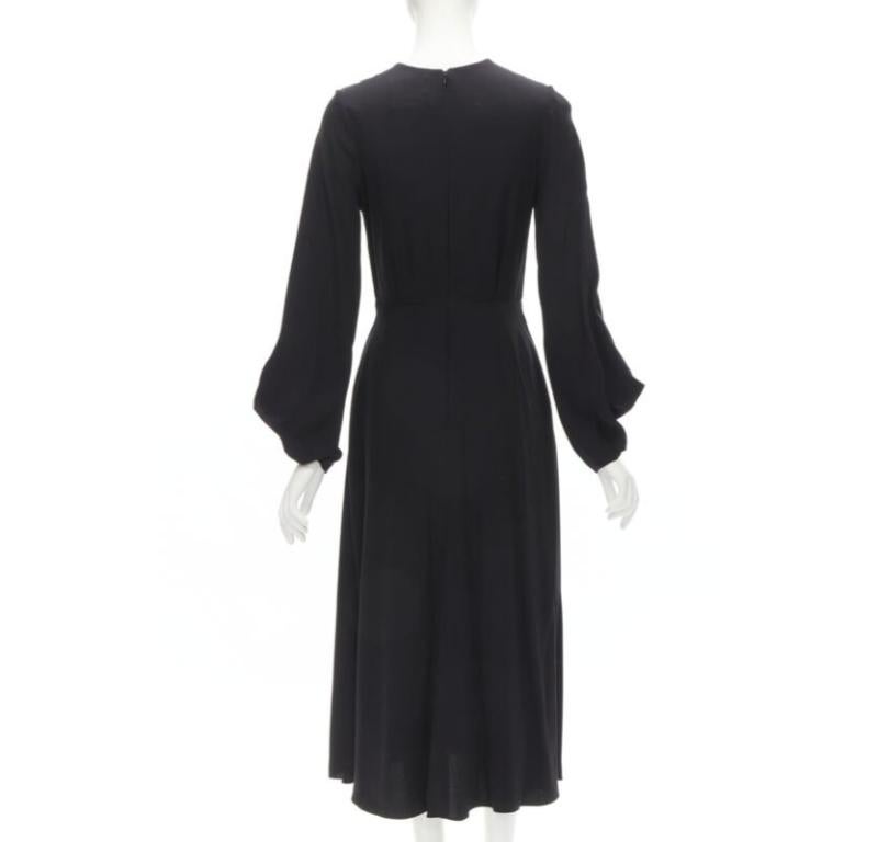 De las mujeres ROKSANDA vestido midi de seda negra azul con detalle de costura y puño acampanado en venta