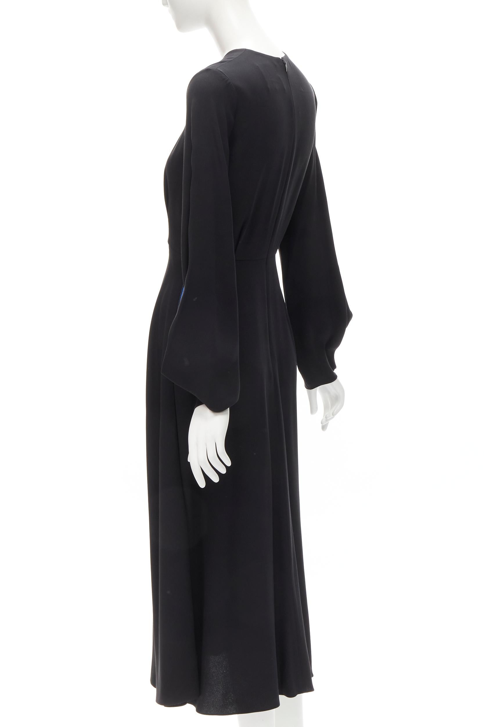 Black ROKSANDA black silk blue seam detail flared cuff midi dress For Sale