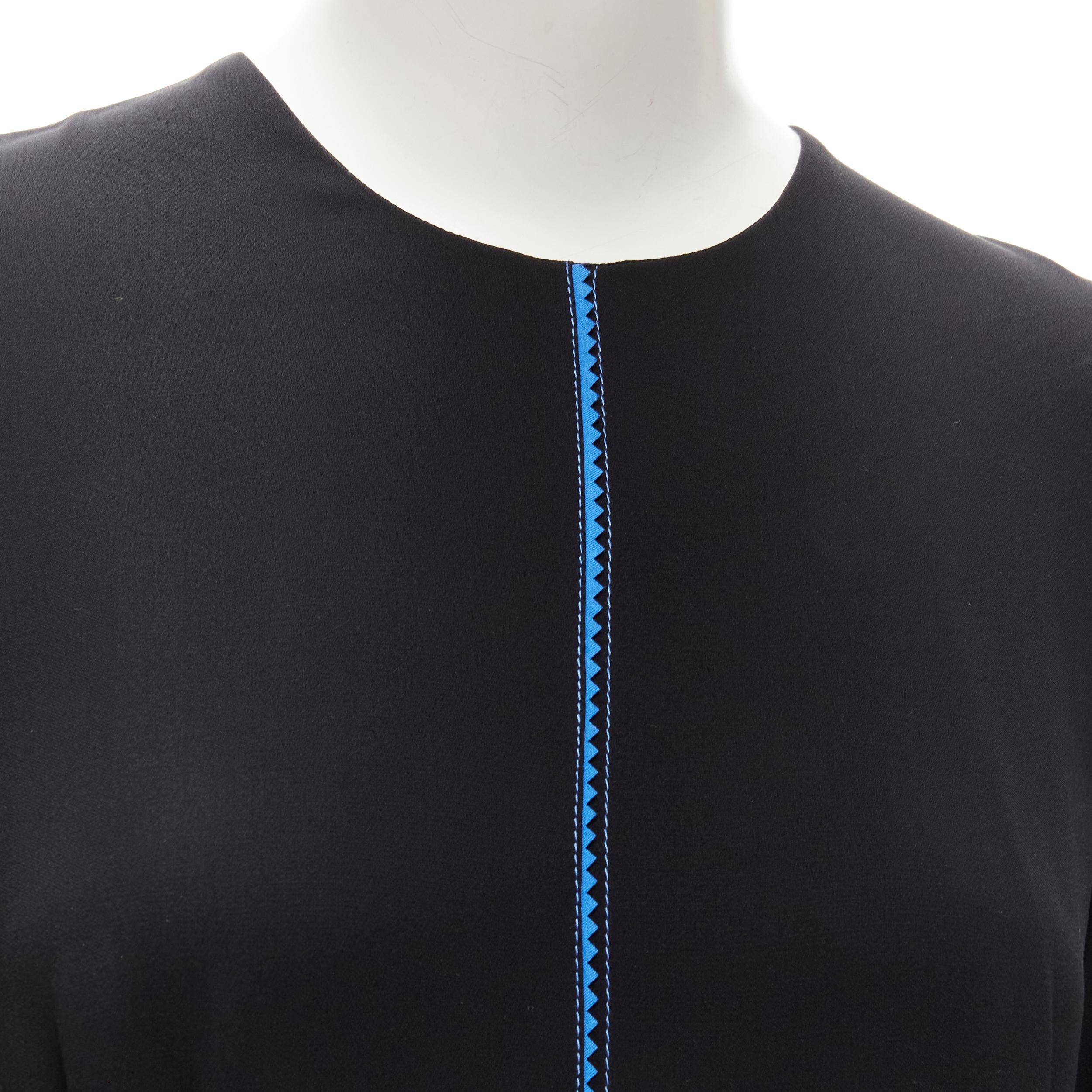 ROKSANDA black silk blue seam detail flared cuff midi dress In Good Condition For Sale In Hong Kong, NT