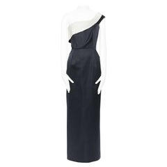 ROKSANDA vestido de noche de seda blanco negro cintura alta asimétrico gráfico UK12 L