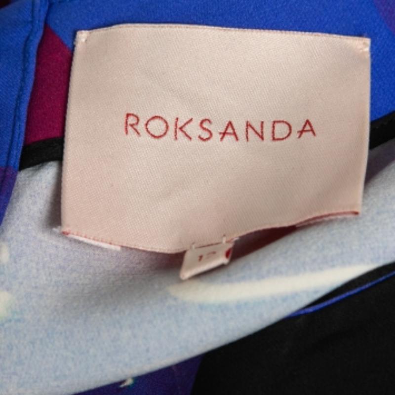 Women's Roksanda Blue Graphic Printed Silk-Crepe Blouse M For Sale